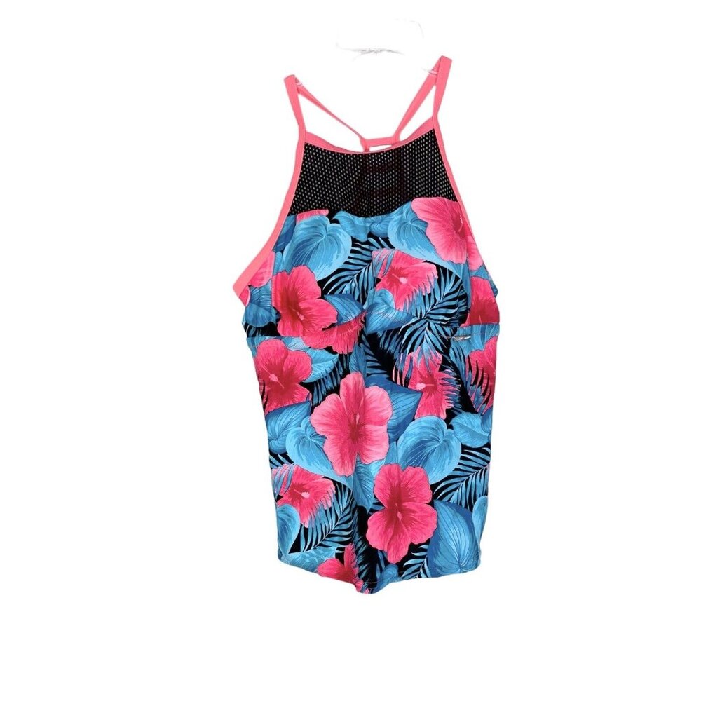 ZeroXposur Womens‎ Sport Top Large Tankini Floral Mesh Racerback Run Swim Biking